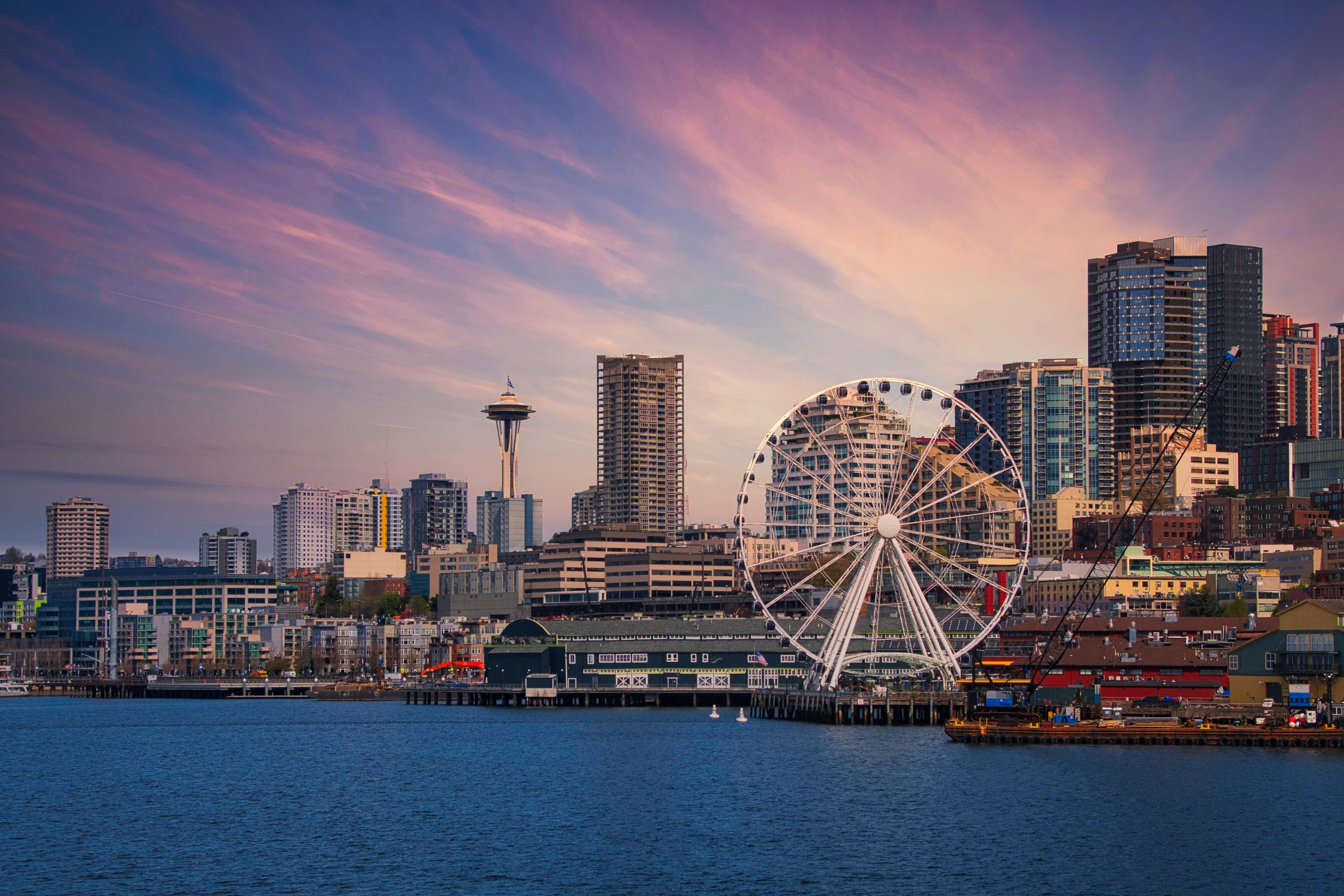 Downtown Seattle skyline with the Great Wheel and waterfront